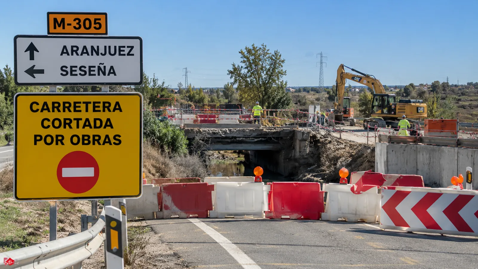Obras y corte de tráfico en la carretera M-305 entre Seseña y Aranjuez