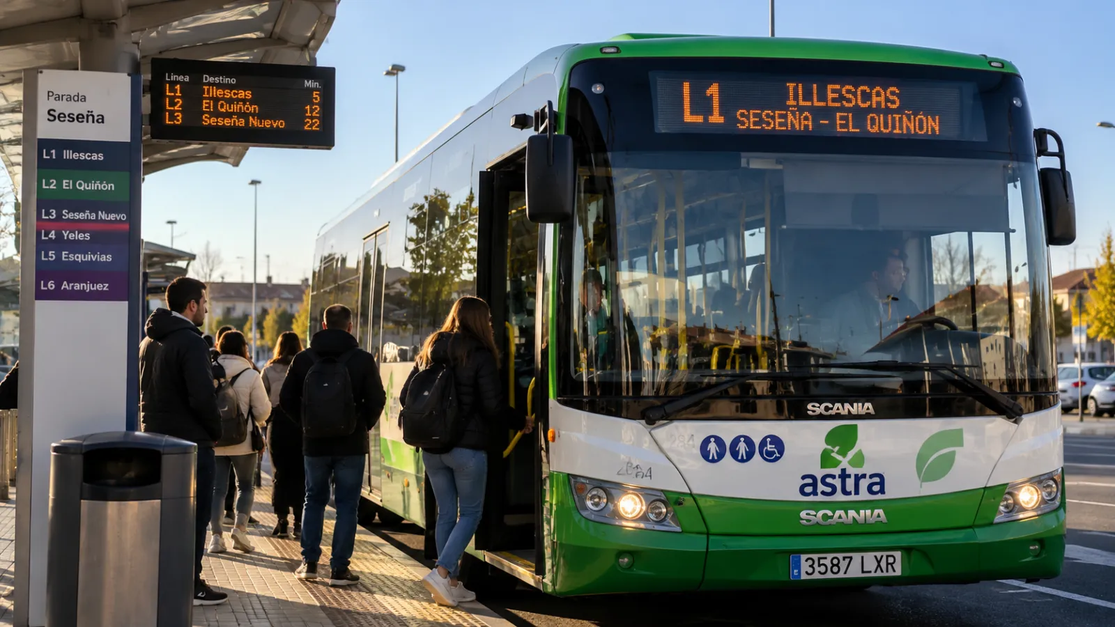 Autobús interurbano que representa el servicio de transporte entre Seseña e Illescas