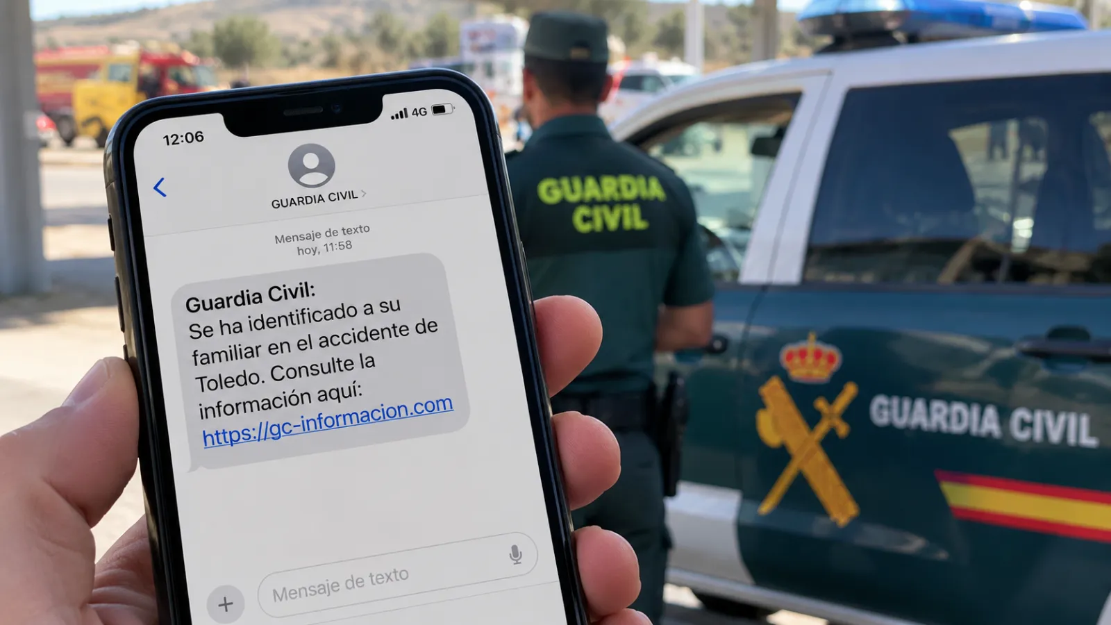 Alerta por mensajes SMS falsos que suplantan a la Guardia Civil para informar sobre víctimas del accidente ferroviario de Urda, Toledo.
