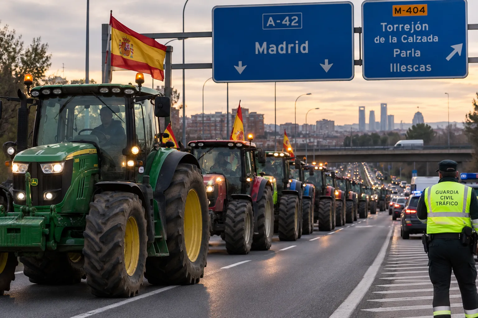 Tractores durante una movilización agraria en Madrid, con posibles afecciones al tráfico para los vecinos de La Sagra.