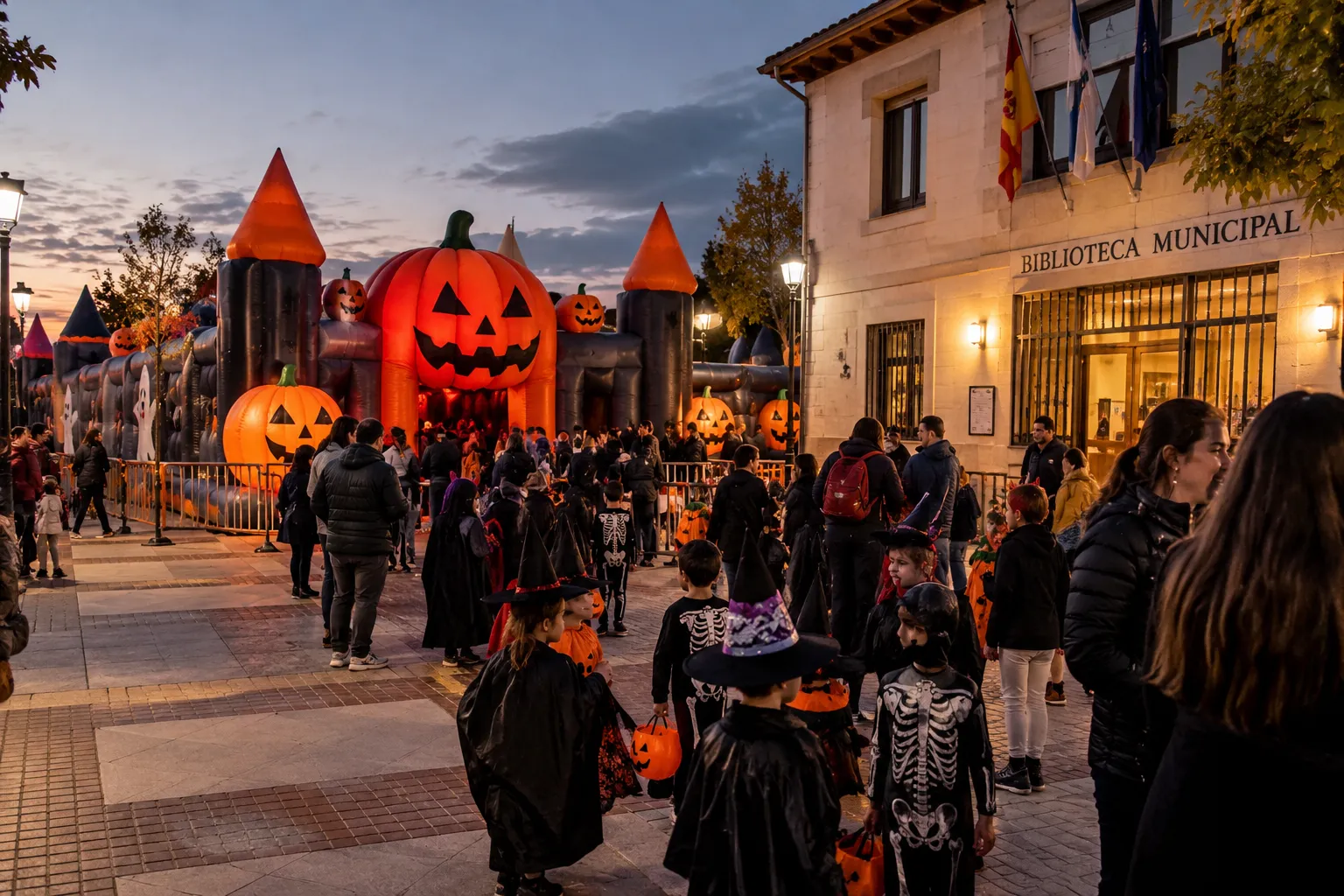 Laberinto hinchable gigante de Halloween y actividad infantil de truco o trato en Villaseca de la Sagra.