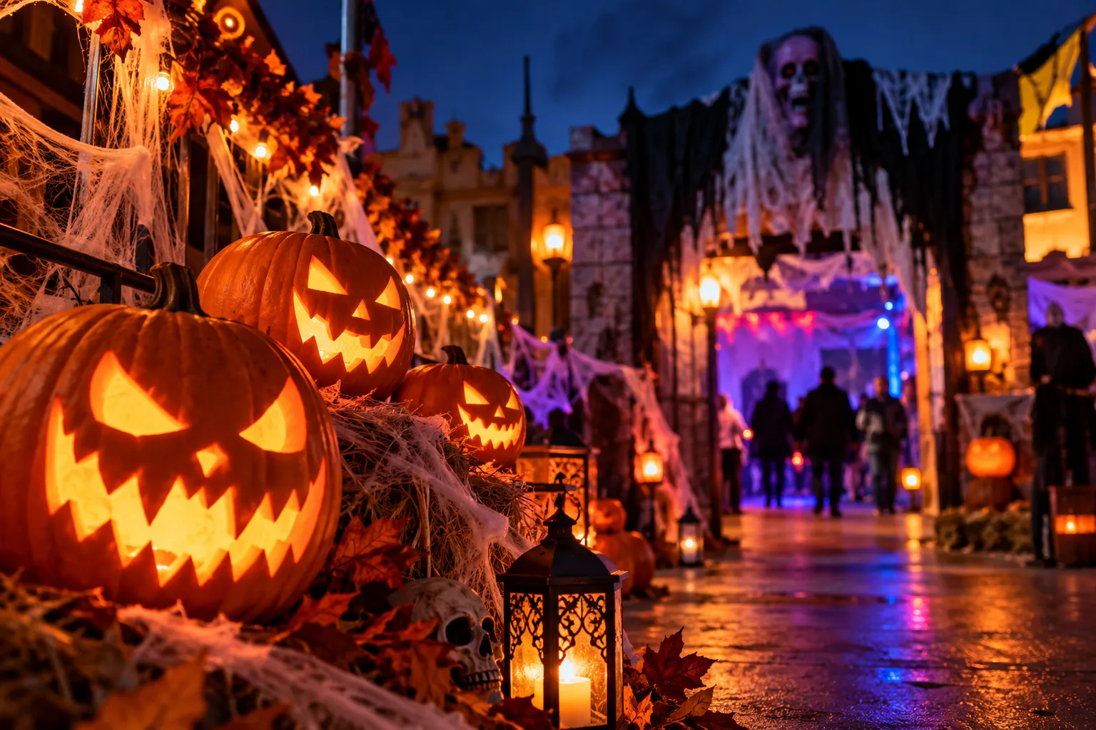 Decoración de Halloween con calabazas y elementos de terror para ilustrar las actividades anunciadas en Yuncos y Seseña.
